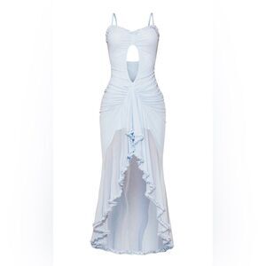 Pretty Little Thing Plus Size Hi-low Mesh Cutout Bodycon Dress in Light Blue NWT